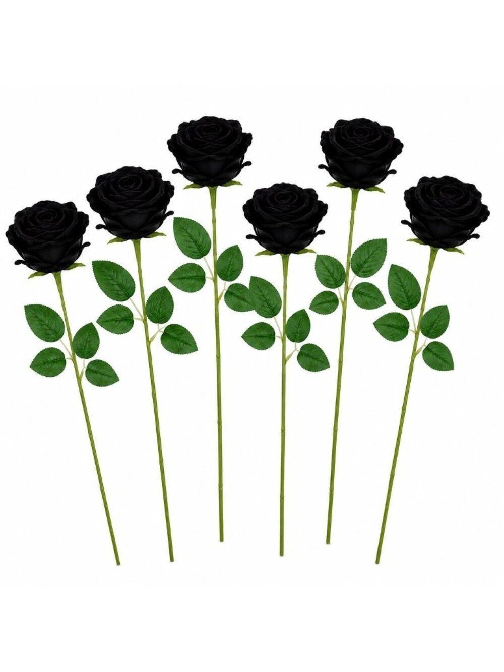 Black Velvet Roses Set of 6 Artificial Flowers Gothic Wedding